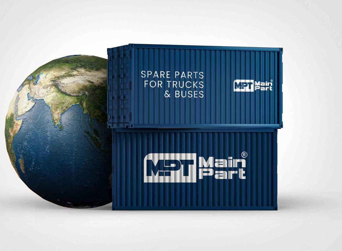 MPT Main Part shipping containers next to a globe